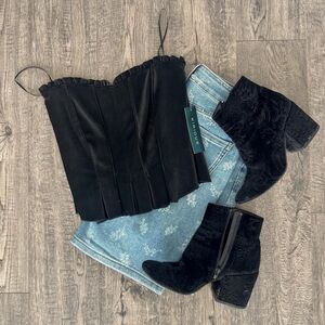 Kirious black faux leather bustier camisole top